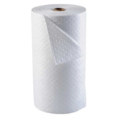 Brady OP30-DP Sorbent Roll, 49 gal, 30 in x 150 ft, Oil, White, Polypropylene