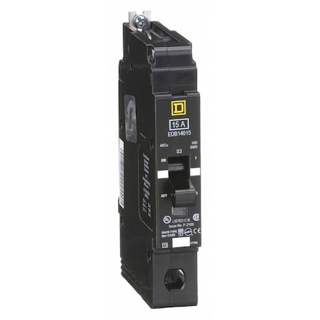 Square D EDB14015 Miniature Circuit Breaker, E FRAME Series, 15A, 1 Pole, 277V AC, 25kA at 120V AC