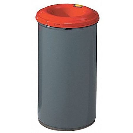 Justrite 26412 Cease-Fire 12 gal Round Indoor Metal Can, Red/Gray, None, Steel, Not Applicable