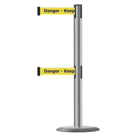 Tensabarrier 889T2U-3P-3P-STD-NO-YDX-C Barrier Post with Belt, 7 1/2 ft Length, 38 in Post Height, Danger Keep Out