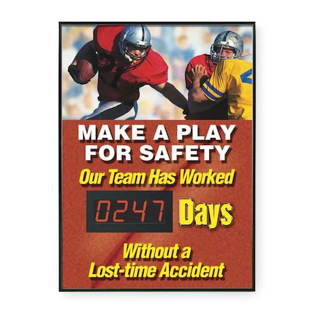 Accuform SCK126 Electronic Safety Scoreboard, 28 in H x, 20 in W, Plastic Sign/Aluminum Frame