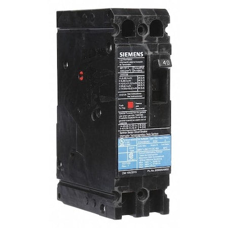 Siemens ED42B040 Molded Case Circuit Breaker, ED4 Series, 40A, 2 Pole, 480V AC, 18kA at 480V AC
