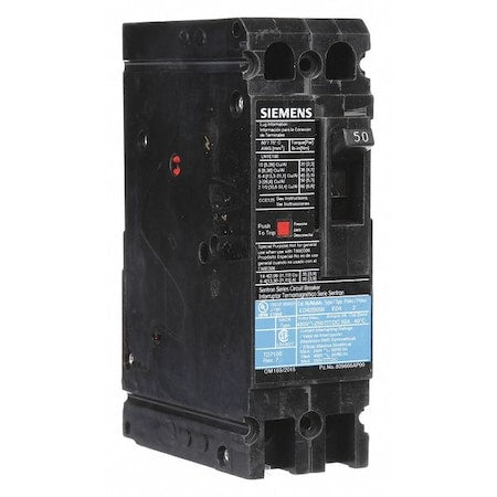Siemens ED42B050 Molded Case Circuit Breaker, ED4 Series, 50A, 2 Pole, 480V AC, 18kA at 480V AC