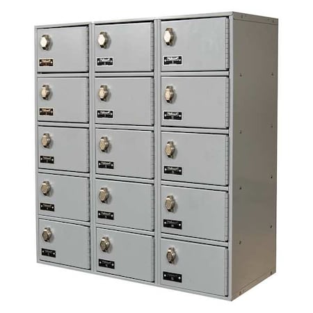 Hallowell UCTL392(30)-5A-PL Cell Phone Locker, 27 in W, 12 in D, 30 1/2 in H, (3) Wide, (5) Tier, Light Gray