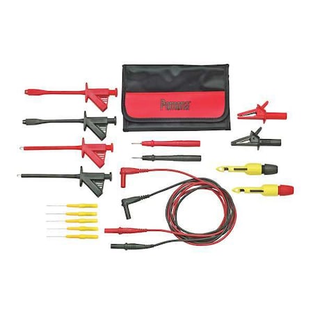 Pomona Electronics 6530A Deluxe Automotive DMM Test Lead Kit, CAT II 300V, CAT III 1000V, Banana Plug, 4 ft., Silicone