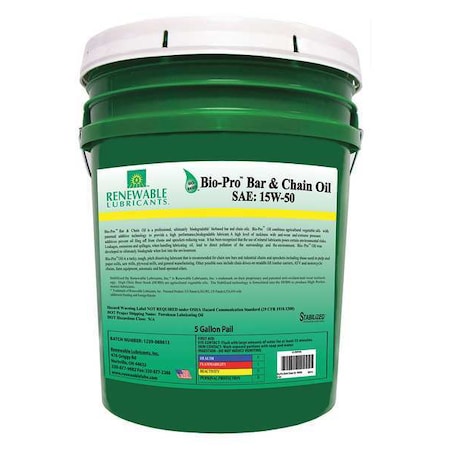 Renewable Lubricants 80614 Lubricant, 5 gal, Pail, Semi-Synthetic Base, 536 Degrees F Max Op Temp, Yellow, Bio-Pro Series