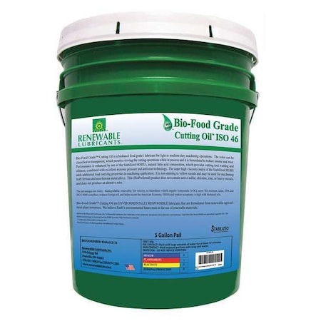 Renewable Lubricants 88344 Cutting Oil, 5 gal, Pail, Yellow