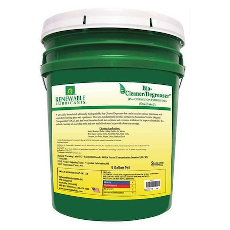 Renewable Lubricants 86664 Cleaner/Degreaser, 5 Gal Pail, Liquid