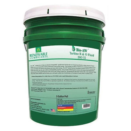 Renewable Lubricants 81704 5 gal Pail, R&O Oil, 32 ISO Viscosity, Not Specified SAE