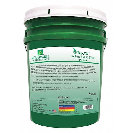 Renewable Lubricants 81724 5 gal Pail, R&O Oil, 68 ISO Viscosity, Not Specified SAE