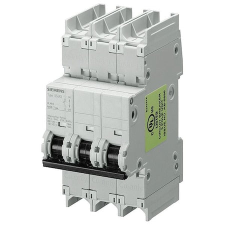 Siemens 5SJ43188HG41 Miniature Circuit Breaker, 5SJ4 Series, 15A, 3 Pole, 240V AC, 14kA, D Curve