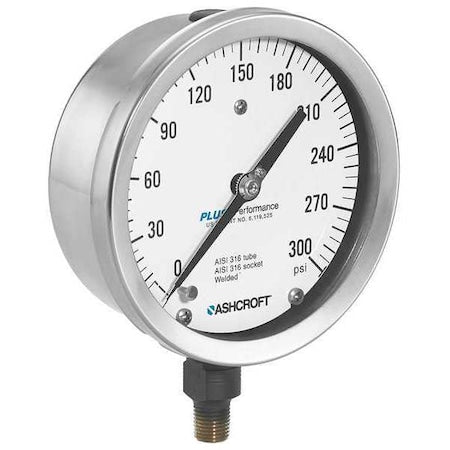 Ashcroft 1009A Industrial Pressure Gauge, 0 to 400 psi, 4 1/2 in Dial, 1/4 in NPT, Bottom Location