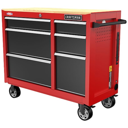 Craftsman CMST34062RB S2000 Rolling Tool Cabinet, 6 Drawer, Black/Red, Steel, Wood, 41 in W x 18 in D x 34 in H