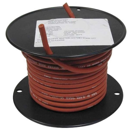 Rowe SW168M3050 HV, High-Voltage Lead Wire, Nickel Plated Copper, 16 AWG, Red, Stranded, 50 ft
