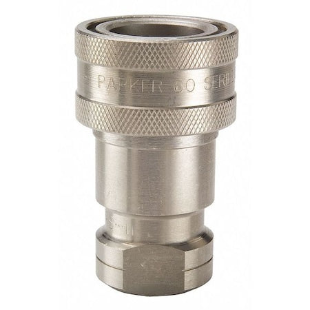 Parker SH3-62-T8 Hydraulic Quick Connect Hose Coupling, 303 Stainless Steel Body, Sleeve Lock, 3/4