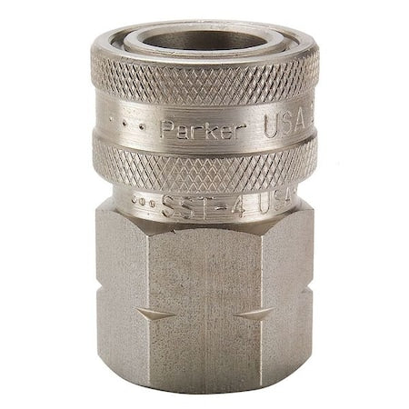 Parker SST-6 Hydraulic Quick Connect Hose Coupling, 303 Stainless Steel Body, Ball Lock, 3/4