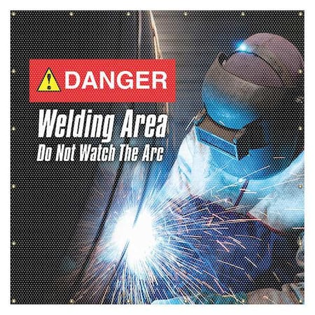 Accuform PWD108RD Welding Screen, Welding Area Do Not Watch the Arc, Vinyl, 13 oz/sq yd., 6 ft W x 6 ft H, Red