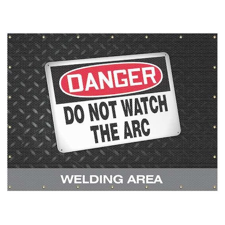 Accuform PWD106YL Welding Screen, Do Not Watch the Arc, Welding Area, Vinyl, 13 oz/sq yd., 8 ft W x 6 ft H., Yellow