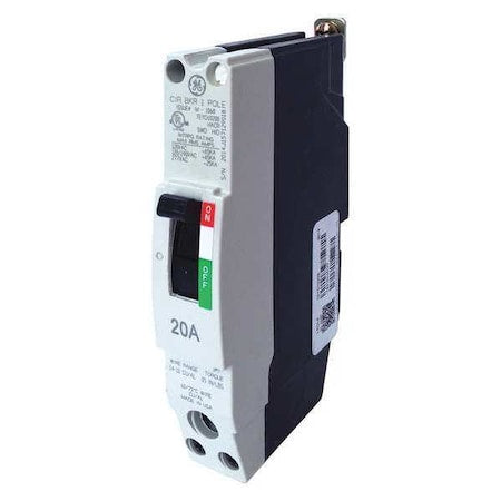 Ge TEYD1020B Molded Case Circuit Breaker, TEYD Series, 20A, 1 Pole, 277/480V AC, 25kA at 277/480V AC