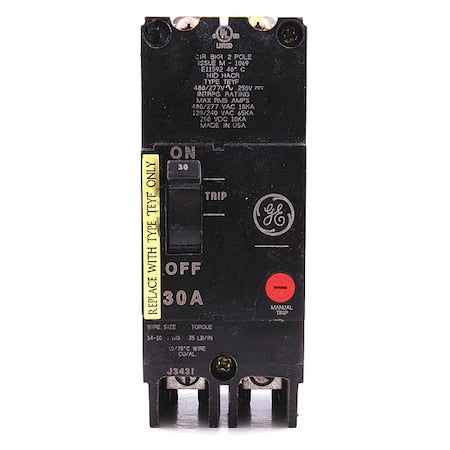 Ge TEYF230 Molded Case Circuit Breaker, TEYF Series, 30A, 2 Pole, 277/480V AC, 18kA at 277/480V AC