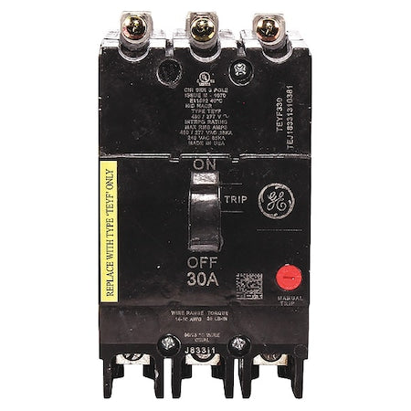 Ge TEYF330 Molded Case Circuit Breaker, TEYF Series, 30A, 3 Pole, 277/480V AC, 18kA at 277/480V AC