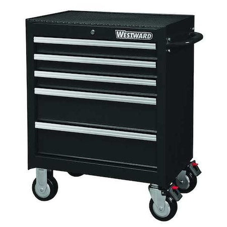Westward 32H895 Rolling Tool Cabinet, 5-Drawers, Powder Coated Black, 27