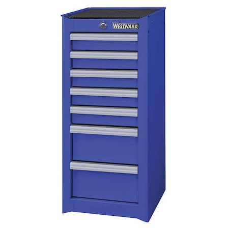 Westward 32H866 Side Cabinet, 7-Drawers, Powder Coated Blue, 15.5