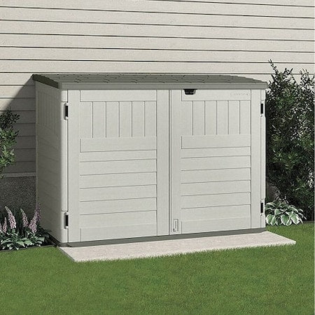 Suncast BMS4720 Horizontal Storage Shed, Resin, 70 cu ft, Vanilla/Stoney/Black