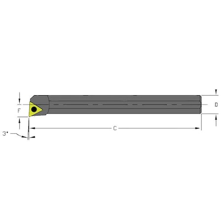 Ultra-DEX USA 957-000-385 Indexable Boring Bar, S16R STUPR3, 8 in L, High Speed Steel, Triangle Insert Shape