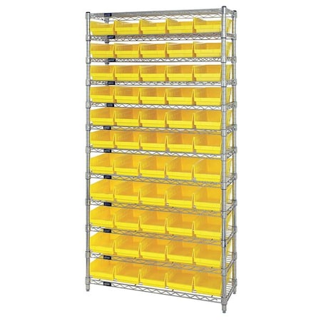 Quantum Storage Systems WR12-102YL Steel, Polypropylene Bin Shelving, 12 in D x 74 in H x 36 in W, 12 Shelves, Yellow