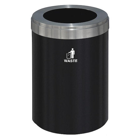 Glaro W-2042BK-SA-W 41 gal Round Recycling Bin, Funnel Top, Satin Black/Satin Aluminum, Steel, 1 Openings