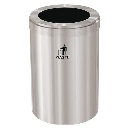 Glaro W-2042SA-SA-W 41 gal Round Recycling Bin, Funnel Top, Satin Aluminum, Aluminum, 1 Openings