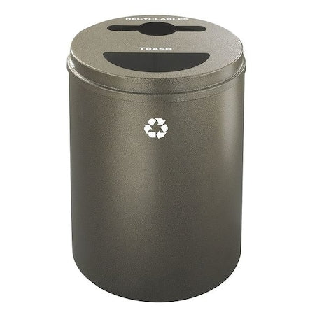Glaro MT-2032BV-BV-R/T 33 gal Round Recycling Bin, Open Top, Bronze Vein, Steel, 2 Openings