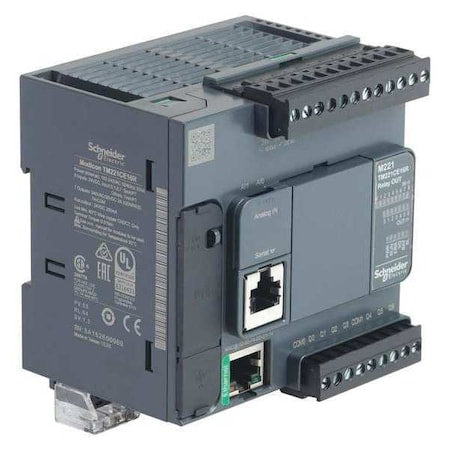 Schneider Electric TM221CE16R Controller, 24V DC, 4.17 in H, Ethernet, Relay