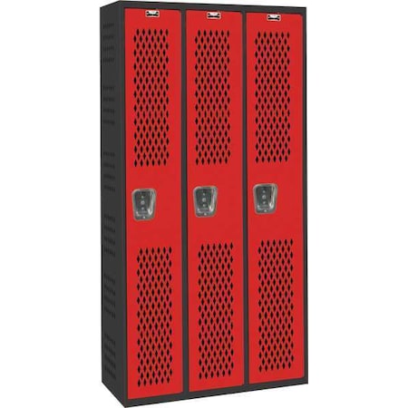 Hallowell AWA282-111 Wardrobe Locker, 36 in W, 18 in D, 72 in H, (1) Tier, (3) Wide, Red/Black