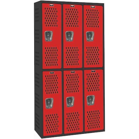 Hallowell AWA282-222MR Wardrobe Locker, 36 in W, 18 in D, 72 in H, (2) Tier, (3) Wide, Red/Black