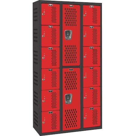 Hallowell AWA282-626MR Box Locker/Wardrobe Combo, 36 in W, 18 in D, 72 in H, (3) Wide, (6) and (2) Tier, Red/Black