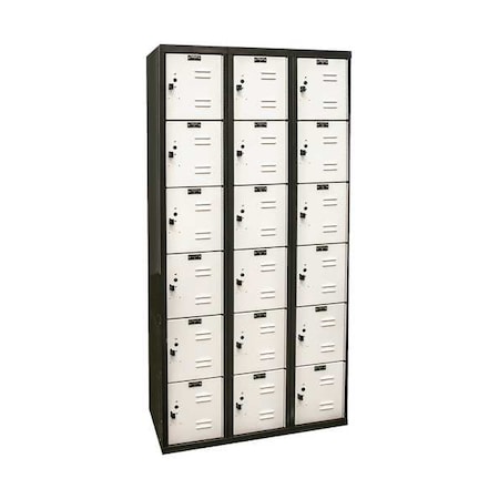 Hallowell U3282-6MP Box Locker, 36 in W, 18 in D, 72 in H, (3) Wide, (6) Tier, Light Gray/Black