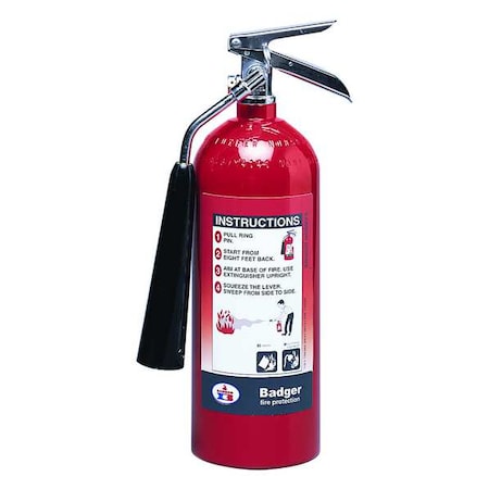 Badger B5V Fire Extinguisher, 5 lb Capacity, Class BC, UL Rating5B:C, Carbon Dioxide 9 sec, Discharge Time