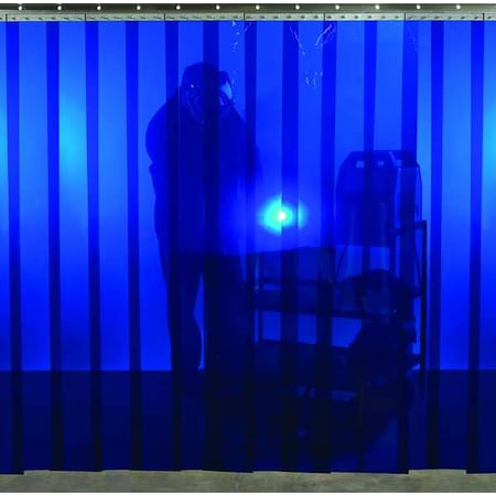 Steiner 73421B Welding Strip Curtain, Transparent PVC, 8 ft. W., 6 ft. H., 72 oz/sq yd, With Grommet, Blue