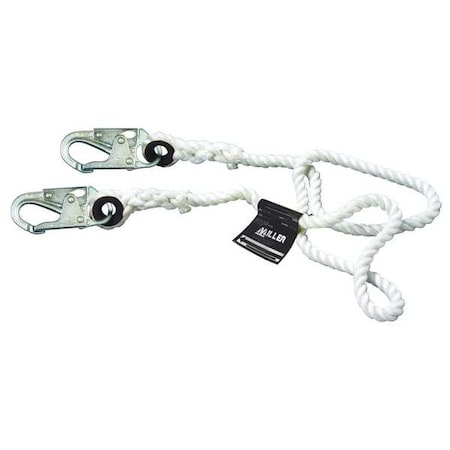 Miller 201RLS-2-Z7/20FTWH Positioning Lanyard, 20 ft. Length, Snap Hook, Steel, 1 Leg(s), 310 lb. Weight Capacity