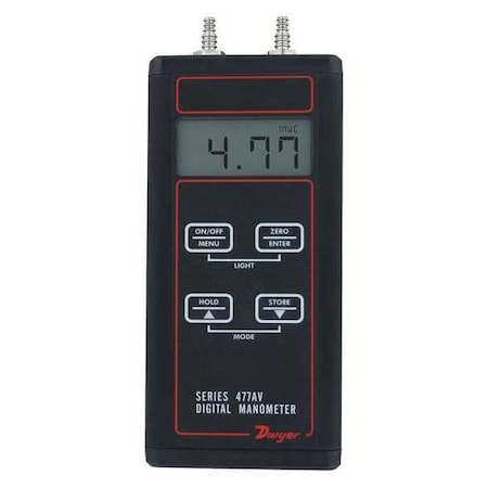 Dwyer Instruments 477AV-7 Digital manometer, range 0-100.00 psi, air velocity/flow modes.