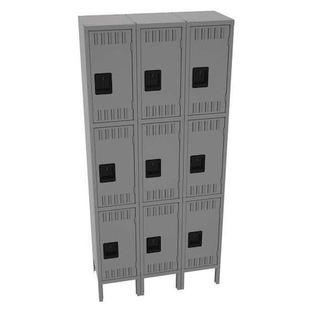 Tennsco TTS-121224-3MG Wardrobe Locker, 36 in W, 12 in D, 78 in H, (3) Tier, (3) Wide, Medium Gray