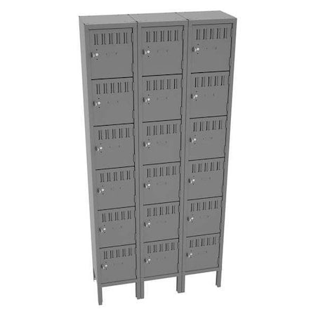 Tennsco BS6-121212-3MG Box Locker, 36 in W, 12 in D, 78 in H, (3) Wide, (6) Tier, Gray