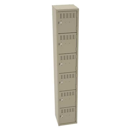 Tennsco BS6-121212-ASD Box Locker, 12 in W, 12 in D, 72 in H, (1) Wide, (6) Tier, Sand