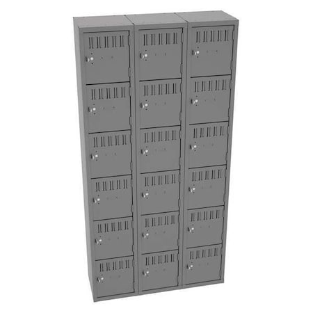 Tennsco BS6-121212-CMG Box Locker, 36 in W, 12 in D, 72 in H, (3) Wide, (6) Tier, Gray