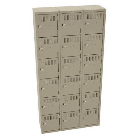 Tennsco BS6-121212-CSD Box Locker, 36 in W, 12 in D, 72 in H, (3) Wide, (6) Tier, Sand