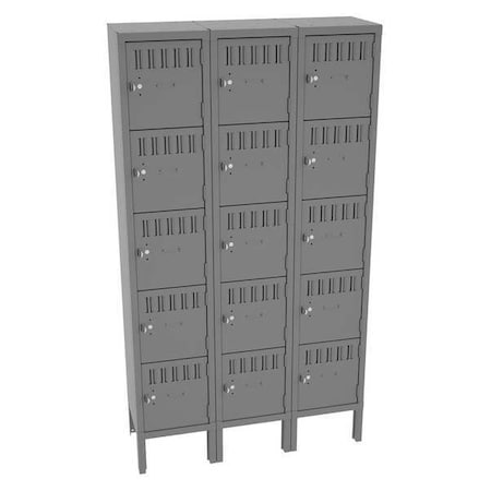 Tennsco BS5-121212-3MG Box Locker, 36 in W, 12 in D, 66 in H, (3) Wide, (5) Tier, Gray