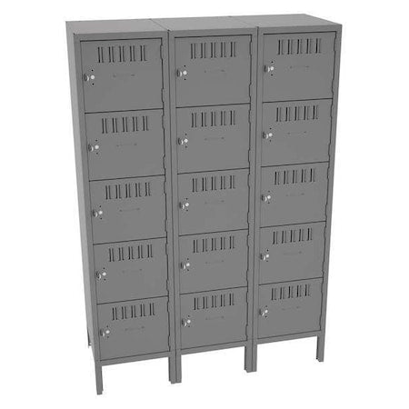 Tennsco BS5-151812-3MG Box Locker, 45 in W, 18 in D, 66 in H, (3) Wide, (5) Tier, Gray