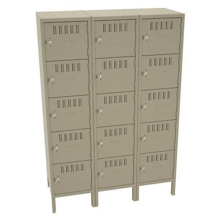 Tennsco BS5-151812-3SD Box Locker, 45 in W, 18 in D, 66 in H, (3) Wide, (5) Tier, Sand